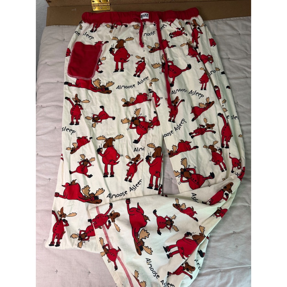 Lazy One Moose Print Asleep Pajama Pants Mens XL Cotton Lounge Bottoms Red